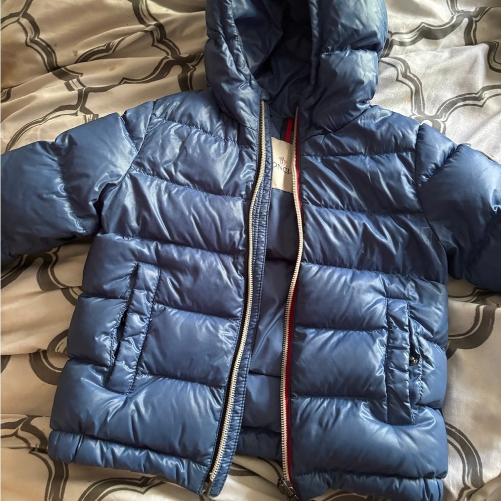 Moncler Kids Shiny Blue Puffer Jacket